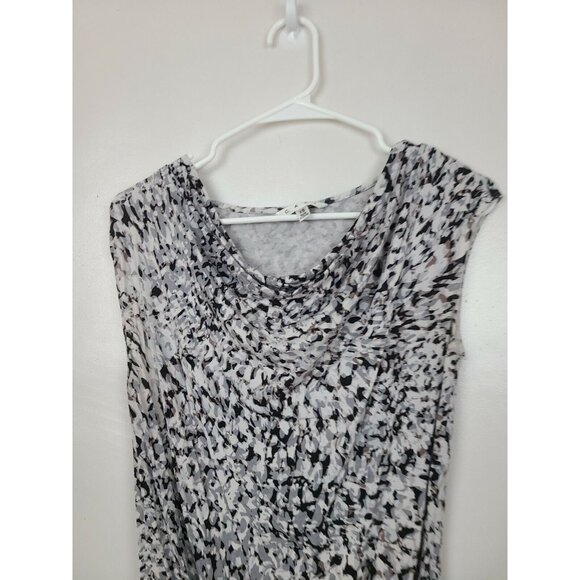 Cabi Womens Sleeveless Ruched Top XS Gray White Animal Print Drape Neck - Picture 2 of 5